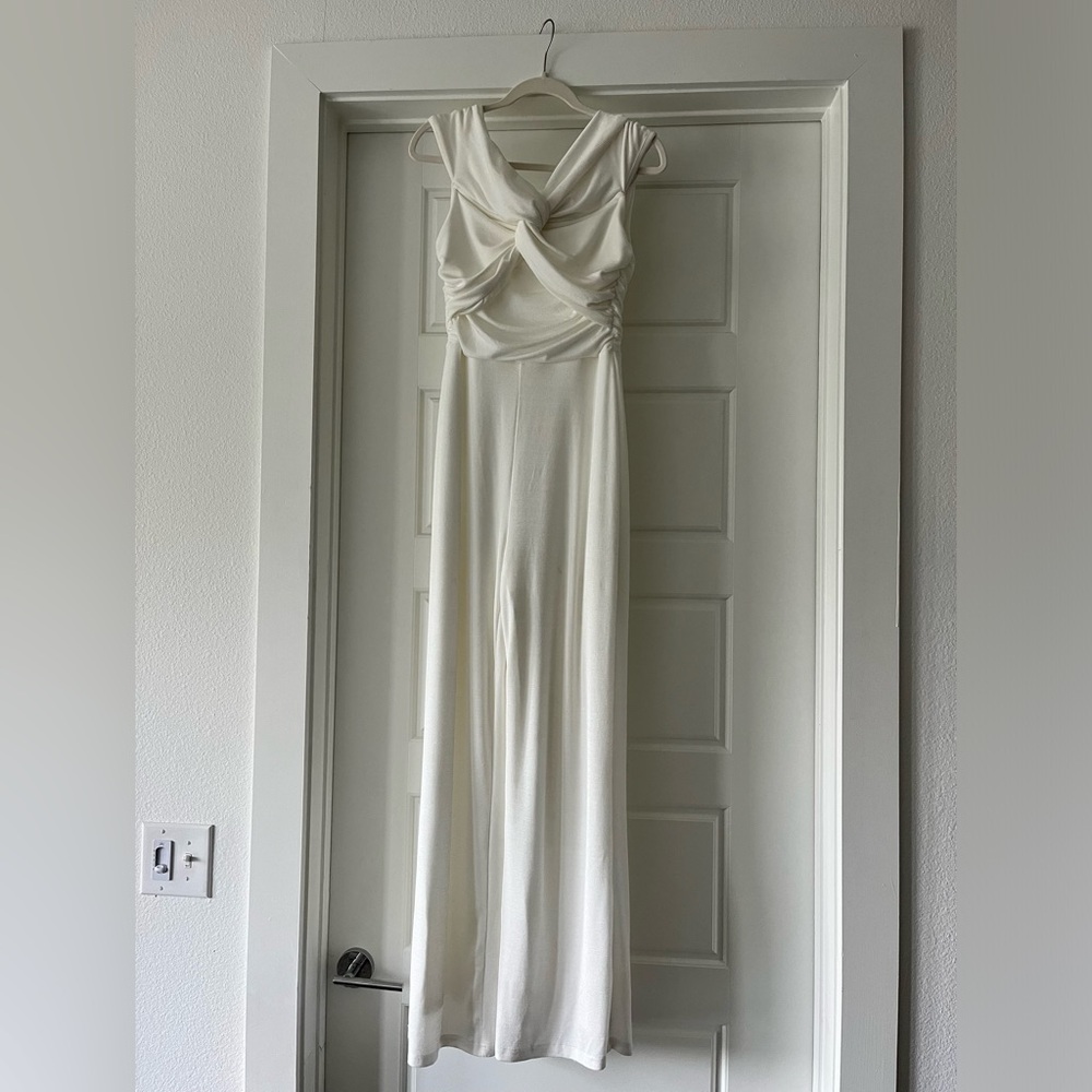 Misha Aisla Off-the-shoulder Twist-front Jumpsuit in Ivory, Size Large - Picture 5 of 5